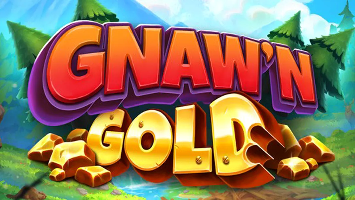 Isang makulay na representasyon ng Gnaw’n Gold slot na may temang beaver at gubat.