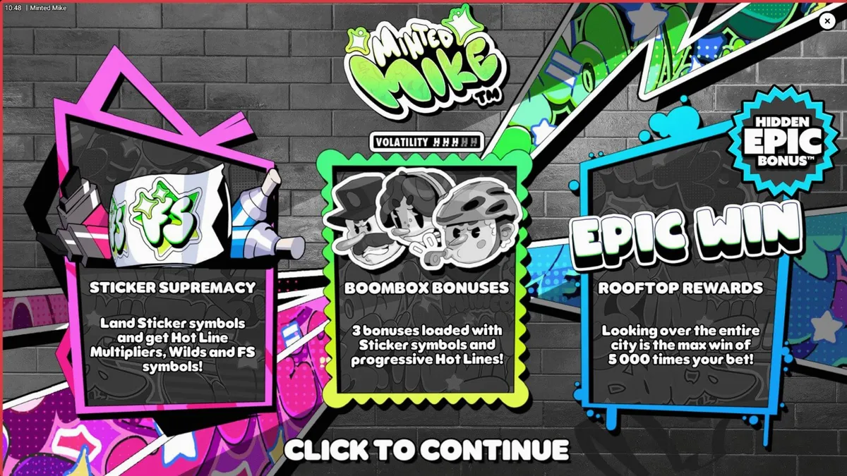 Isang makulay na graffiti-themed slot machine na may neon na disenyo at urban na background.
