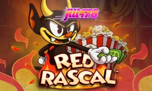 Red Rascal slot game screen na nagpapakita ng makulay na amusement park theme at character design.